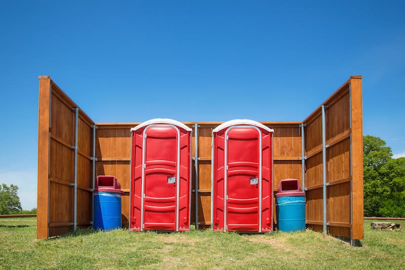 Short-term porta potty units staged for delivery in Brenham, Texas